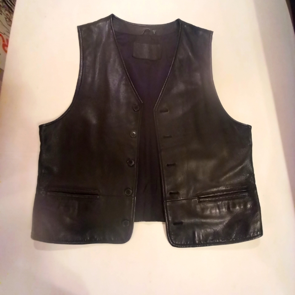 Mens Vintage Roundtree &York Black Leather Vest